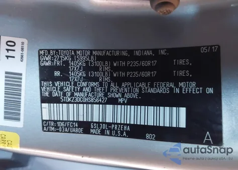 2017 Toyota Sienna Le 8 Passenger from USA, damaged, VIN 5TDKZ3DC0HS856427